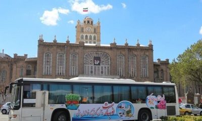 اتوبوس تبریز گردی بنای تاریخی اتوبوس گردشگری میدان ساعت تبریز میراث فرهنگی
